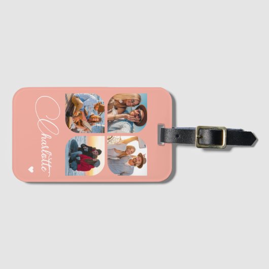 Design Your Own 4 Photo Personalized Name Bagagelabel (Voorkant (horizontaal))