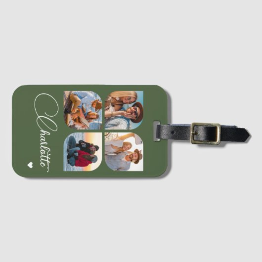 Design Your Own 4 Photo Personalized Name Bagagelabel (Voorkant (horizontaal))