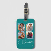 Design Your Own 4 Photo Personalized Name Bagagelabel (Voorkant (verticaal))