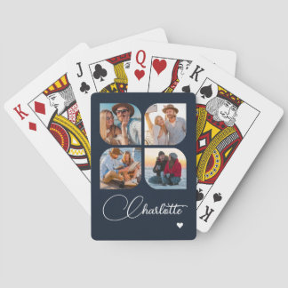 Design Your Own 4 Photo Personalized Name Pokerkaarten