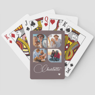 Design Your Own 4 Photo Personalized Name Pokerkaarten