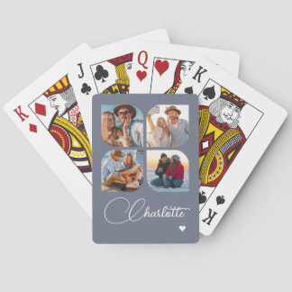 Design Your Own 4 Photo Personalized Name Pokerkaarten