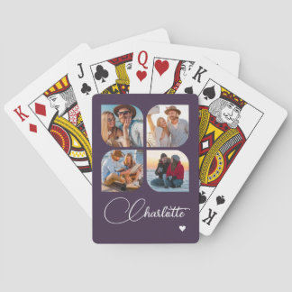 Design Your Own 4 Photo Personalized Name Pokerkaarten