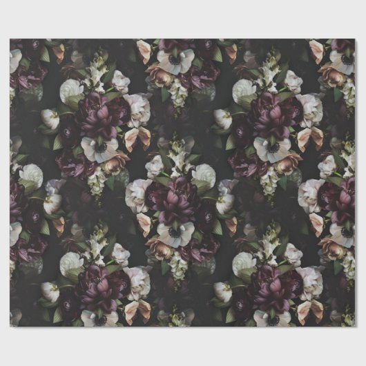 Designed Dark Floral Wrapping Paper Cadeaupapier (Vlak)