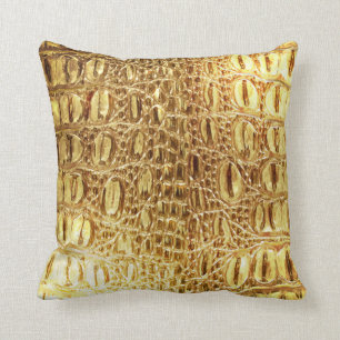 Designer Alligator Crocodile Skin Shiny Gold Kussen