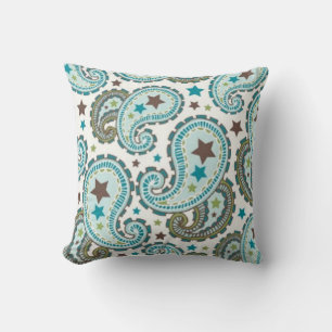 Designer Aqua en Sage Paisley Sierkussen