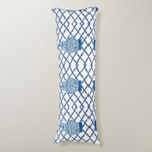 Designer Blue White Ginger Jar Jars Lichaamskussen (Voorkant Verticaal)