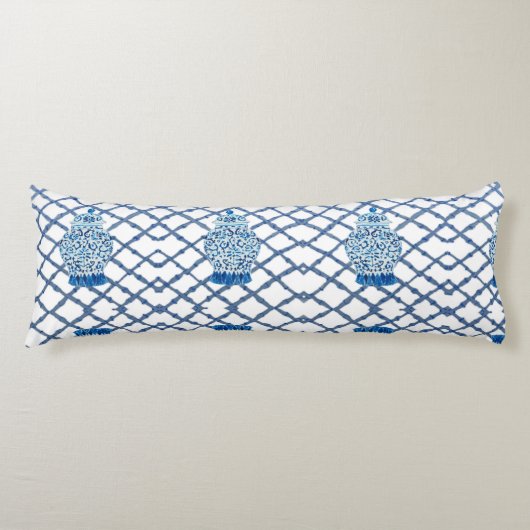 Designer Blue White Ginger Jar Jars  Lichaamskussen (Voorkant)