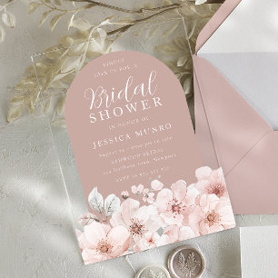 Designer Blush Floral Dusty Pink Vrijgezellenfeest Acryl Uitnodigingen