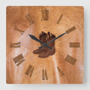 Designer Faux Tanned Leather & Cowboy Boots Vierkante Klok