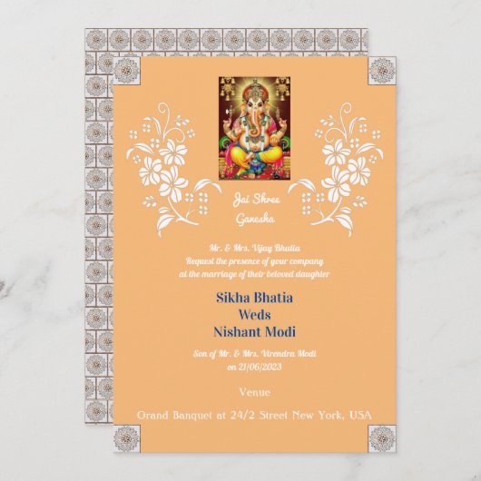 Designer Ganesha Faire-part de mariage indienne (Devant / Derrière)