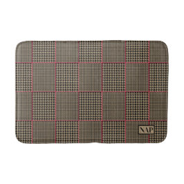 Designer Houndstooth Black Taupe Hot Pink Stripe Badmat