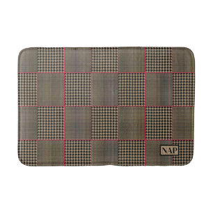 Designer Houndstooth Black Taupe Hot Pink Stripe Badmat