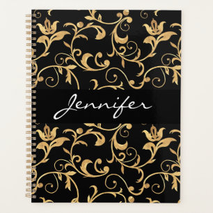 Designer Royal Black and Gold Damask Personnalisé