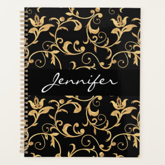 Designer Royal Black and Gold Damask Personnalisé