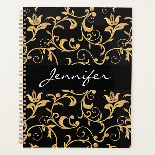 Designer Royal Black and Gold Damask Personnalisé (Devant)