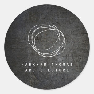 Designer Scribble Logo op Zwart Grunge Metal Ronde Sticker