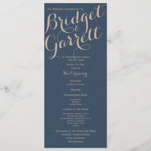 Designer Text Navy Blue Wedding programme (Devant)