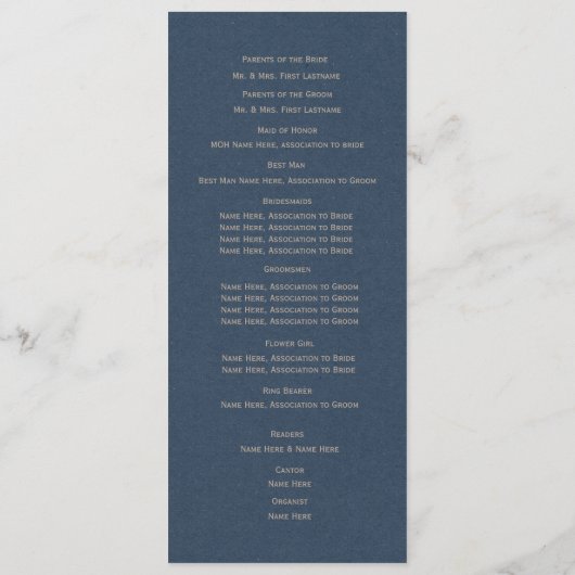 Designer Text Navy Blue Wedding programme (Dos)