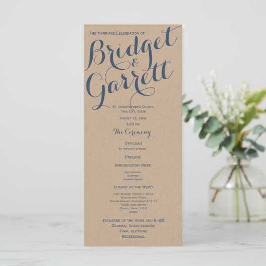 Designer Text Wedding Programme Kraft Look (Debout devant)