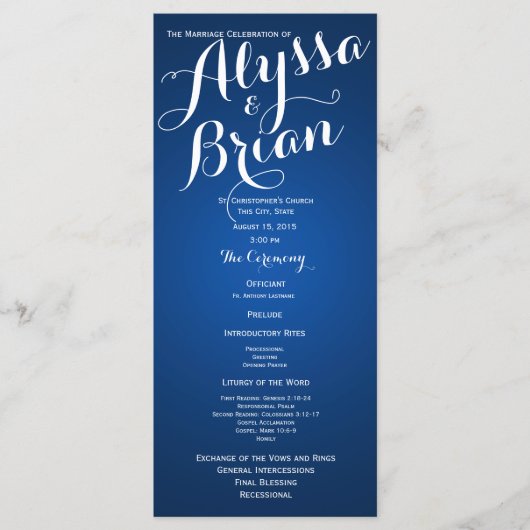 Designer Texte Sapphire Blue Wedding Programme (Devant)