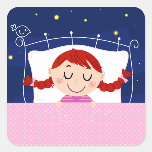 Designers editie met schattig slapende meisje vierkante sticker (Voorkant)