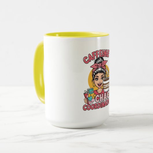 Desk Chaos + Hot Coffee – Women's Motivational Mug Mok (Voorkant links)