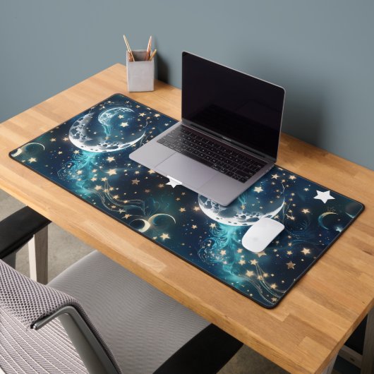 Desk Mat – Luxury Icy Blue Celestial Moon Phases (Bureau 2)