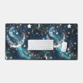 Desk Mat – Luxury Icy Blue Celestial Moon Phases (Clavier et souris)