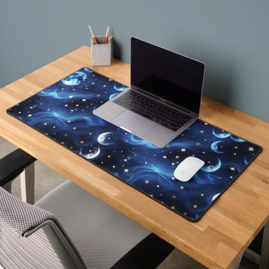 Desk Mat – Luxury Sapphire Blue Celestial Moon (Bureau 2)