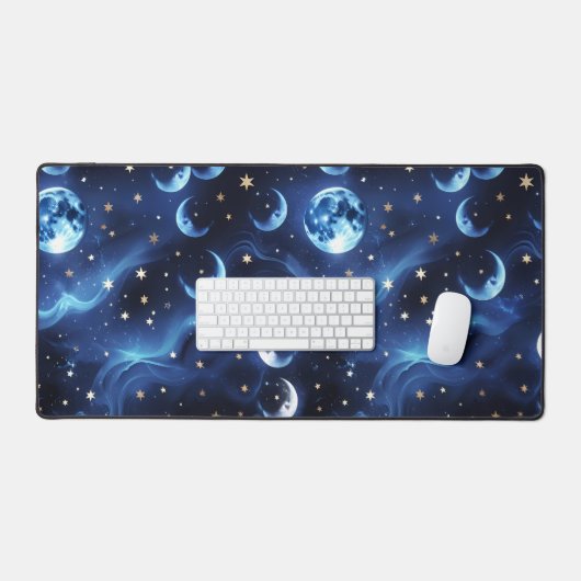 Desk Mat – Luxury Sapphire Blue Celestial Moon (Clavier et souris)