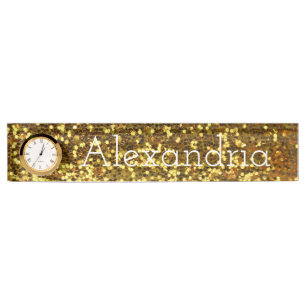 Desk-naamplaat met klok/goudglitter naambordje