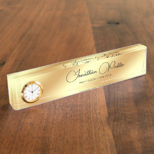 Desk Name Bord met Clock Faux Gold Typografie Naambordje