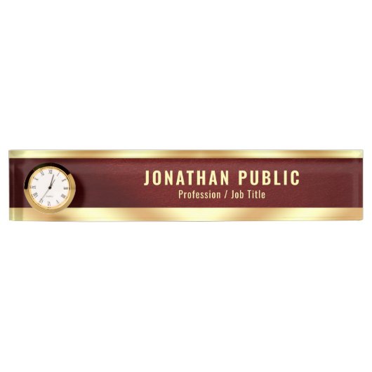 Desk Nameplate with Clock Elegant Luxurious Gold Naambordje (Voorkant)