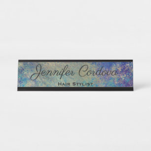 Desk Sign Peacock Blauwgroen Bord Abstracte naam Bureau Naambordje