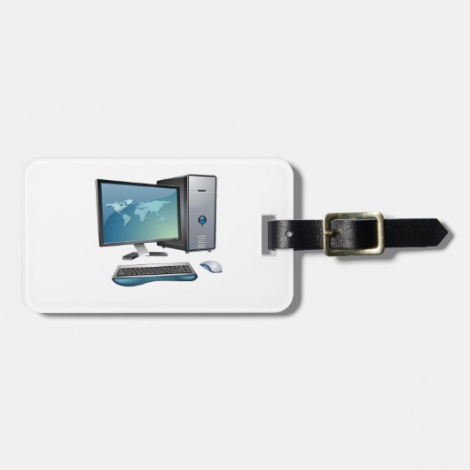 Desktopcomputer met monitor, toetsenbord en muis bagagelabel (Voorkant horizontaal)