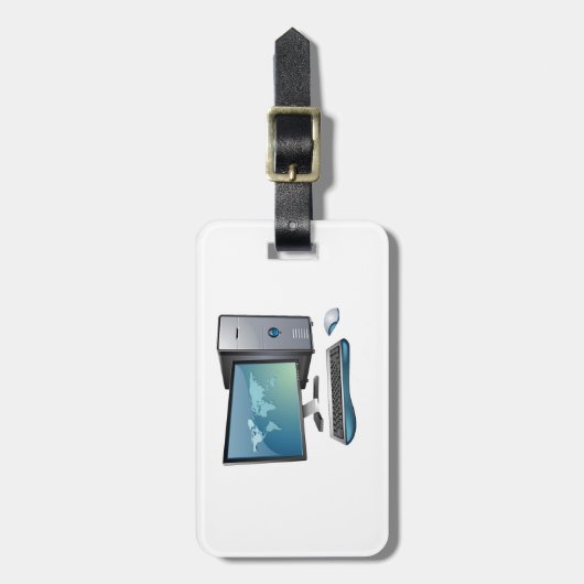 Desktopcomputer met monitor, toetsenbord en muis bagagelabel (Voorkant verticaal)