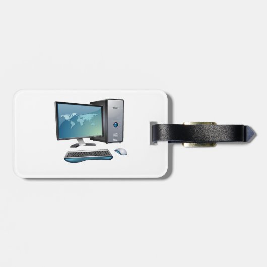Desktopcomputer met monitor, toetsenbord en muis bagagelabel (Achterkant horizontaal)