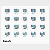Desktopcomputer met monitor, toetsenbord en muis ronde sticker (Vel)