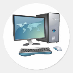 Desktopcomputer met monitor, toetsenbord en muis ronde sticker