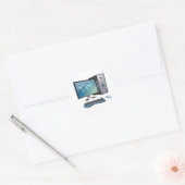 Desktopcomputer met monitor, toetsenbord en muis ronde sticker (Envelop)