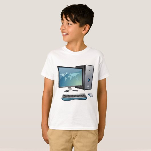 Desktopcomputer met monitor, toetsenbord en muis t-shirt (Voorkant volledig)
