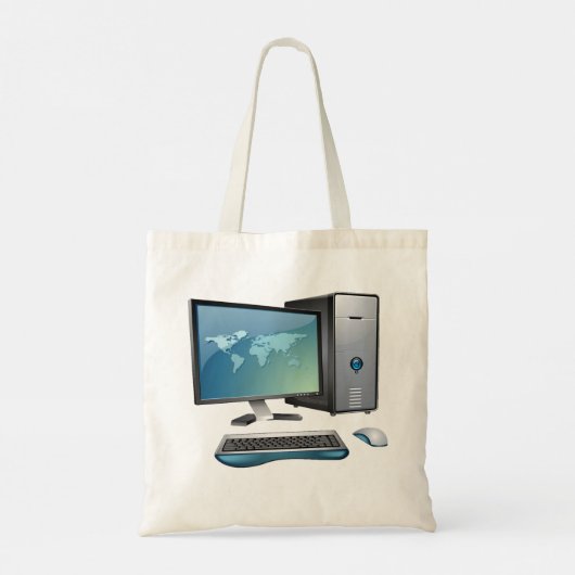 Desktopcomputer met monitor, toetsenbord en muis tote bag (Achterkant)