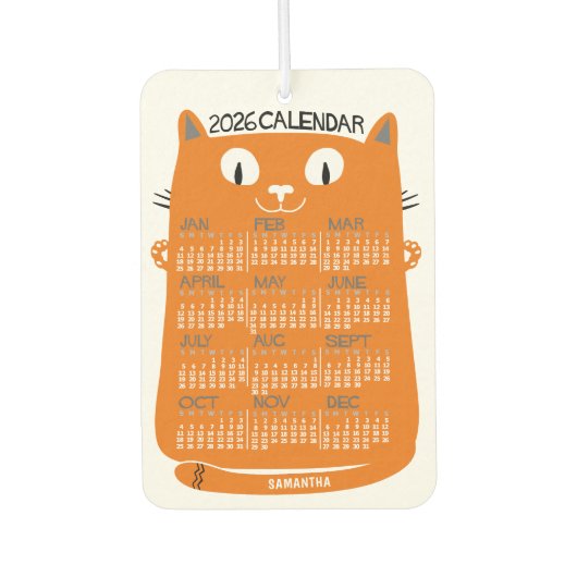 Désodorisant Pour Voiture 2026 Year Monthly Calendar Mid-Century Orange Cat (Devant)