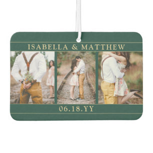 Désodorisant Pour Voiture 4 Photo Mariage Collage Elegant Green & Gold Heart