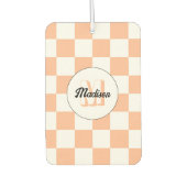 Désodorisant Pour Voiture à damiers pêche blanc rétro géométrique Monogramme (Devant)