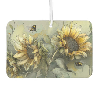 Désodorisant Pour Voiture Abeilles à miel sur des tournesols