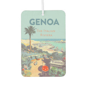 Désodorisant Pour Voiture Affiche de voyage vintage de Gênes, Riviera italie