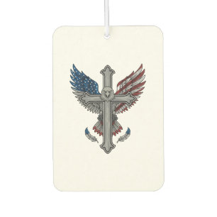 Désodorisant Pour Voiture Aigle Patriotique Croix Gravure Vintage Vecteur Dé