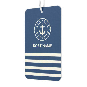 Désodorisant Pour Voiture Ancre Nautique Étoiles Frappe Nom du bateau Bleu